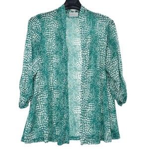 Susan Graver XL Green Sheers Open Front Cardigan Ruched Sleeves And Neck Top